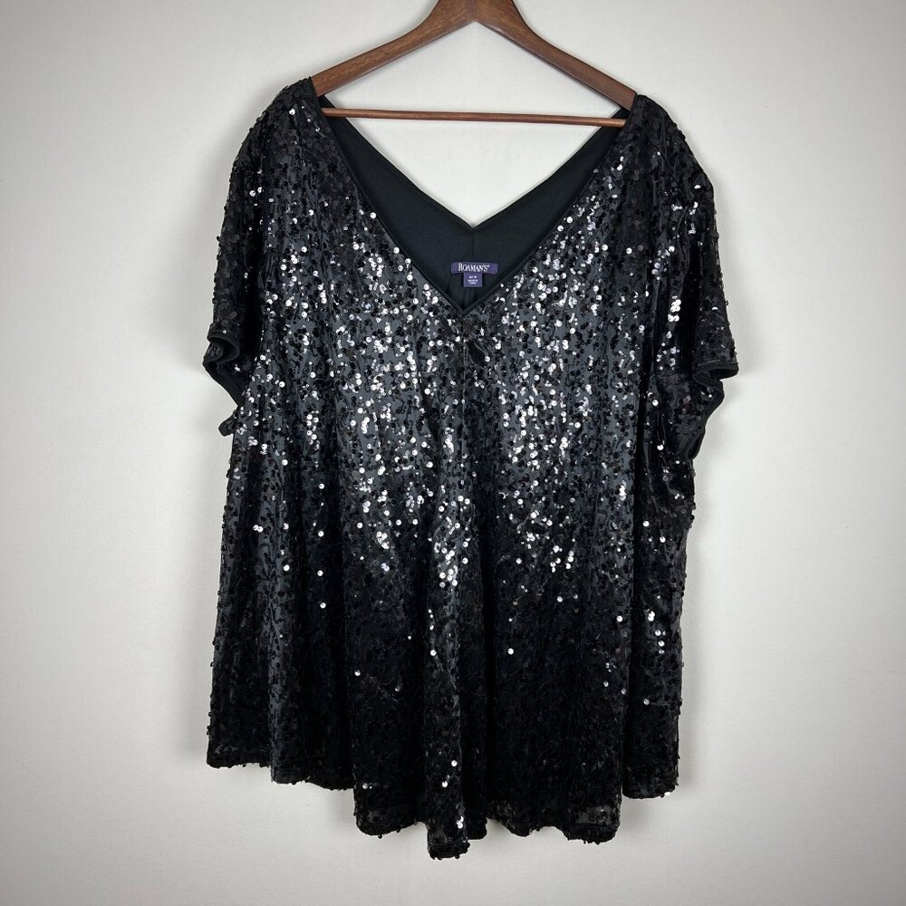 Roamans Tunic Top Womens 34W Black Flowy Sequin Party‎ Cocktail Special Occasion